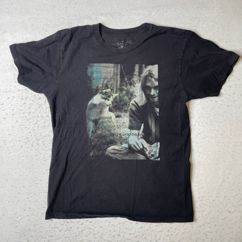 Kurt Cobain Graphic T-Shirt Mens Medium Black Nirvana Rock Band Grunge 2014 Tee